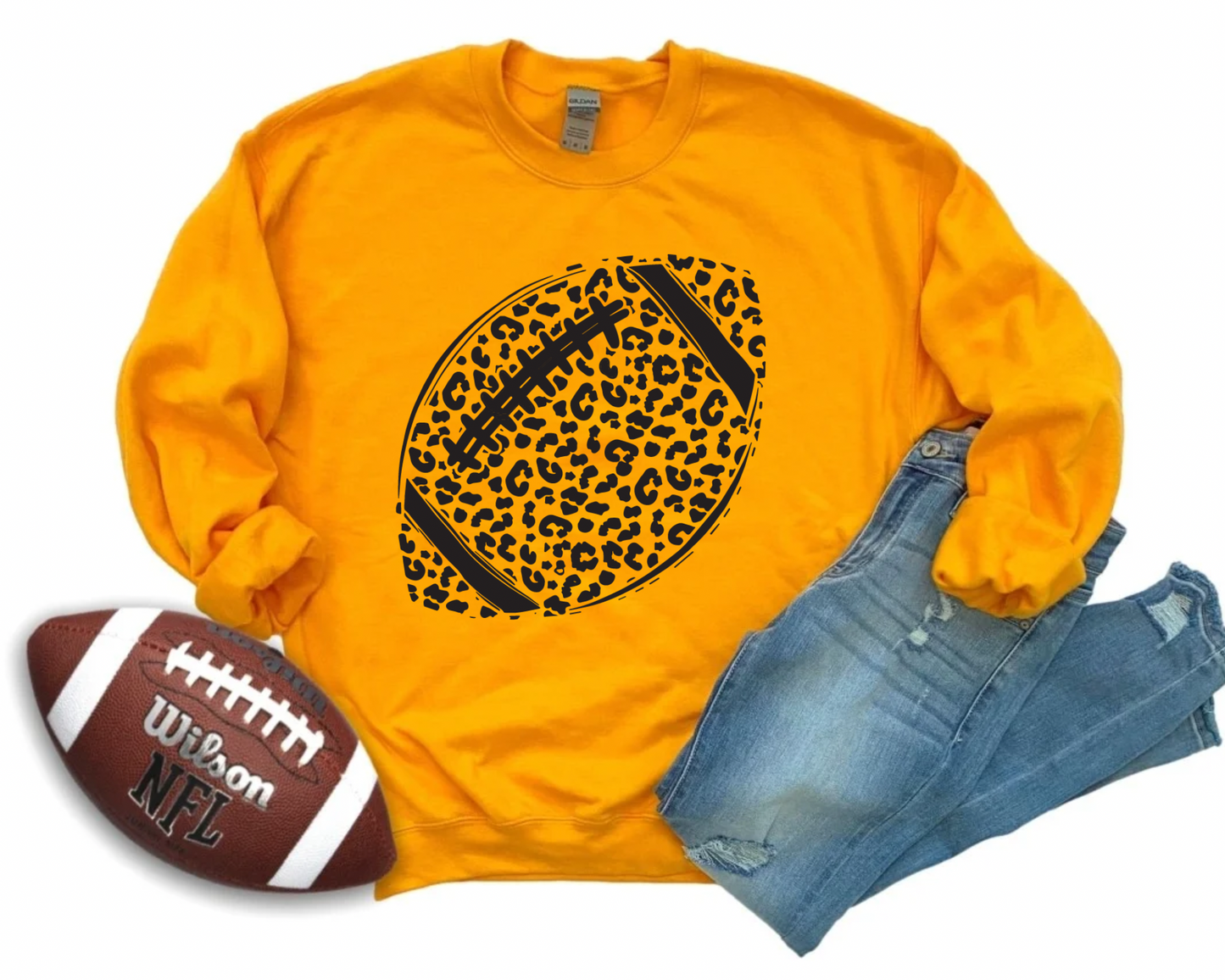 SIMPLE LEOPARD FOOTBALL - GOLD CREWNECK