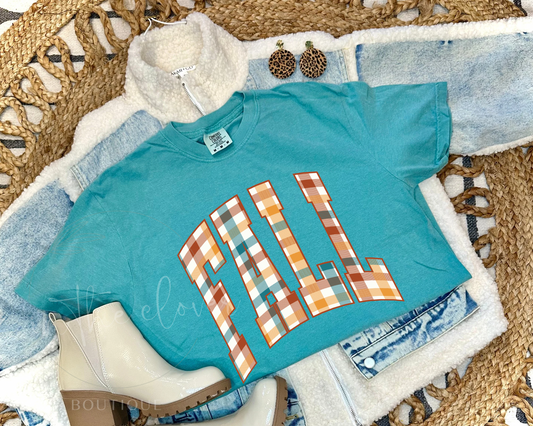 PLAID OVERSIZED FALL - SEAFOAM TEE