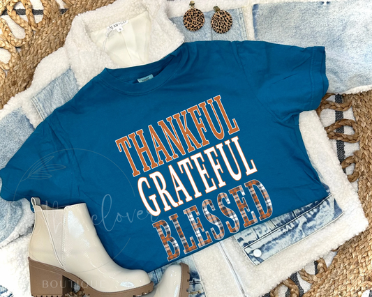 THANKFUL GRATEFUL BLESSED - BLUE TEE