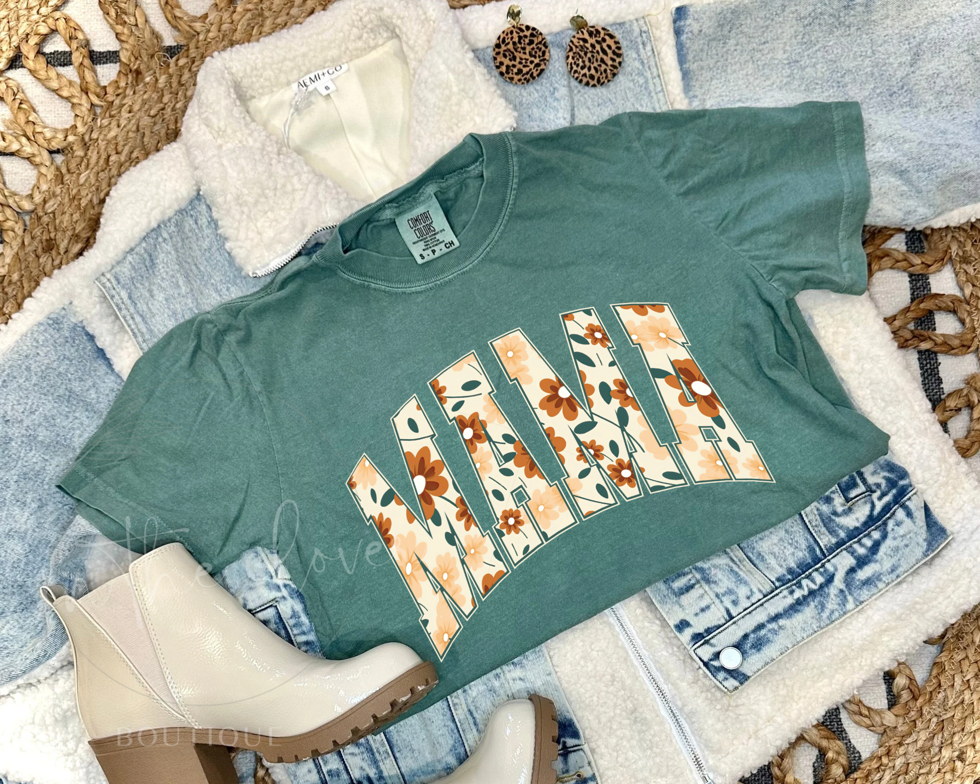 FALL FLORAL MAMA - EMERALD TEE