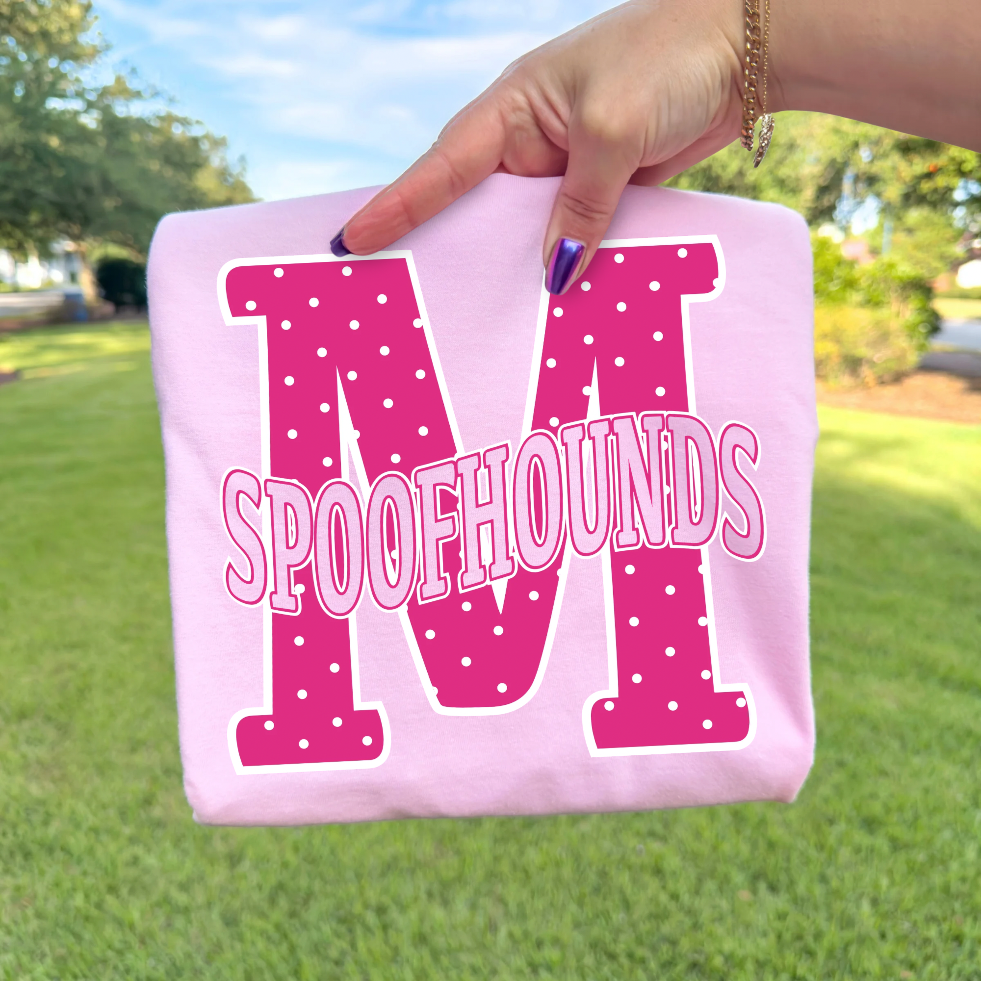 *PINK* Polka Dot M with Wavy Hounds - Light Pink Tee