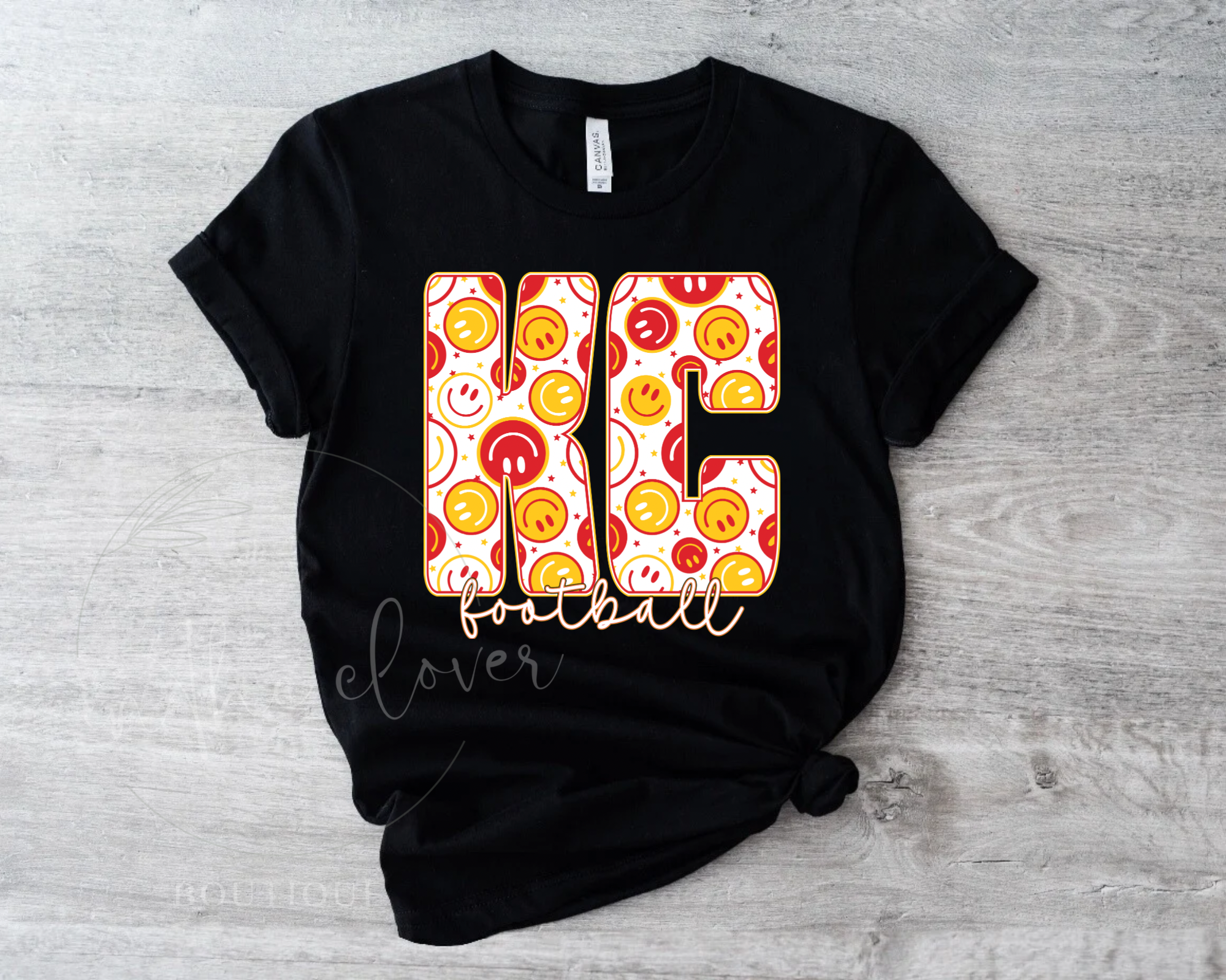 SMILEY KC FOOTBALL - BLACK TEE