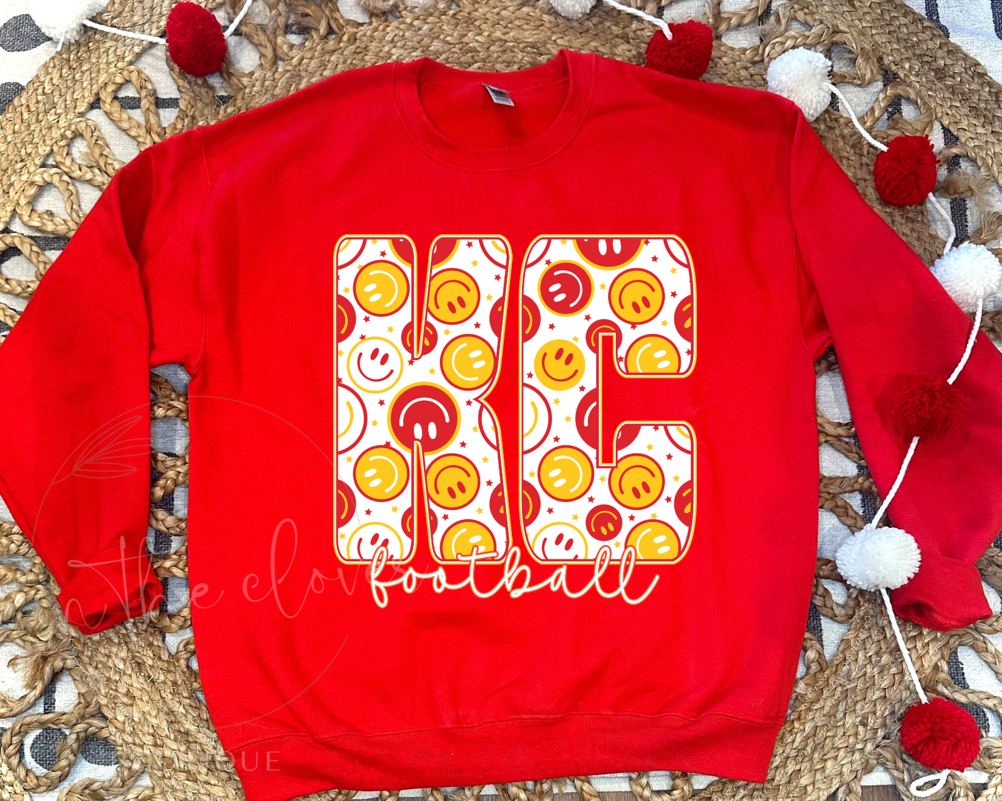 SMILEY KC FOOTBALL - RED CREWNECK