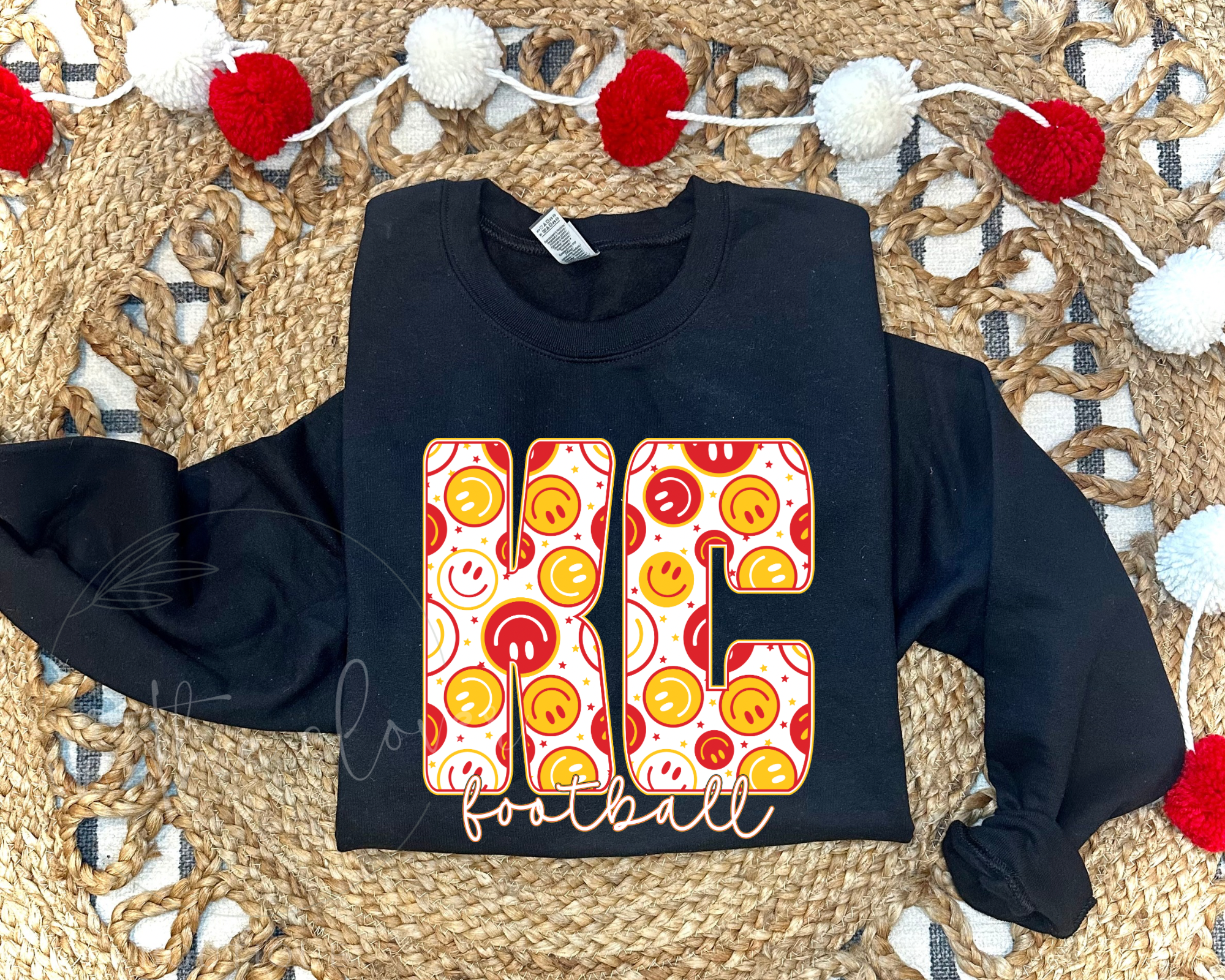 SMILEY KC FOOTBALL - BLACK CREWNECK