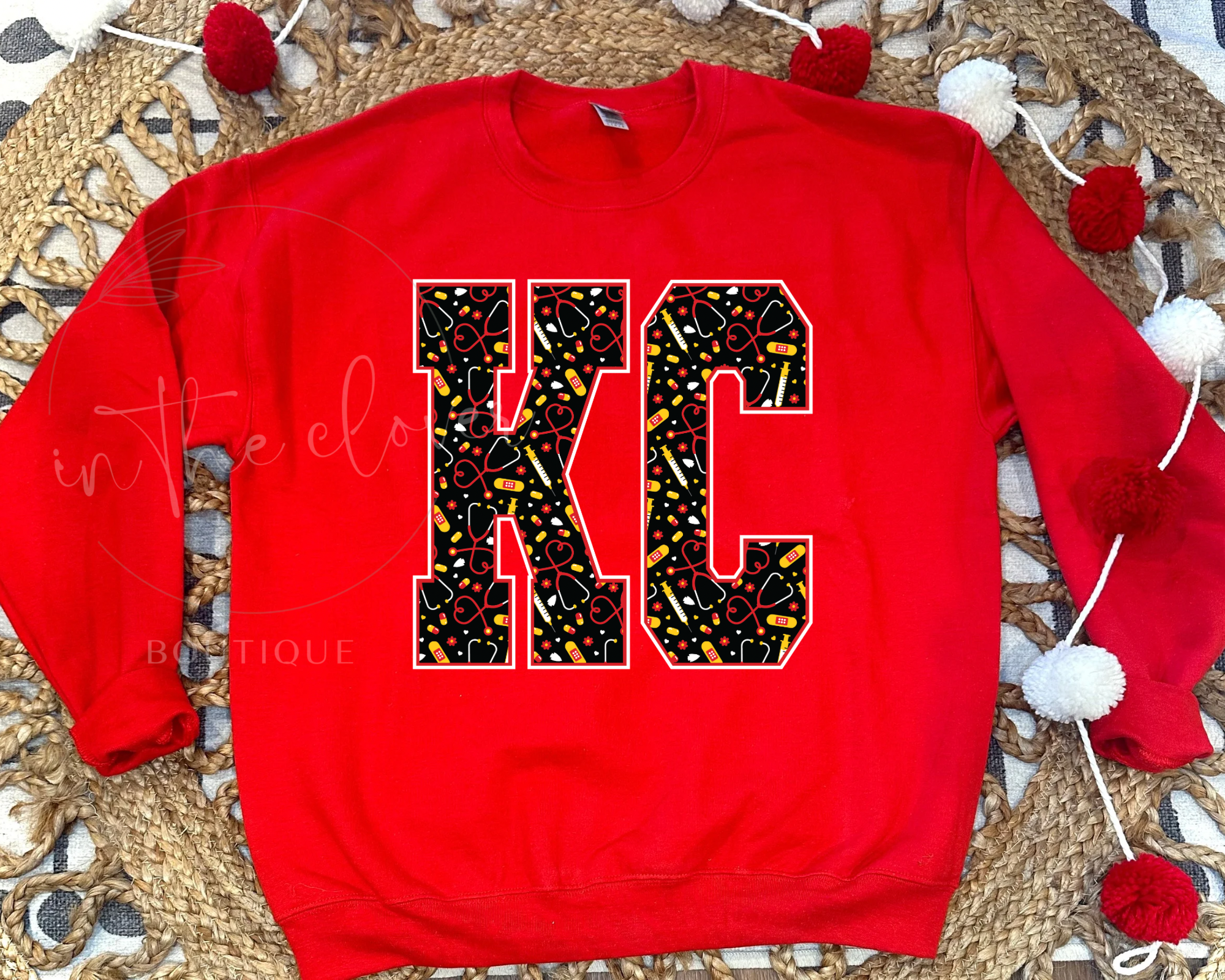 NURSE THEMED KC  - RED CREWNECK