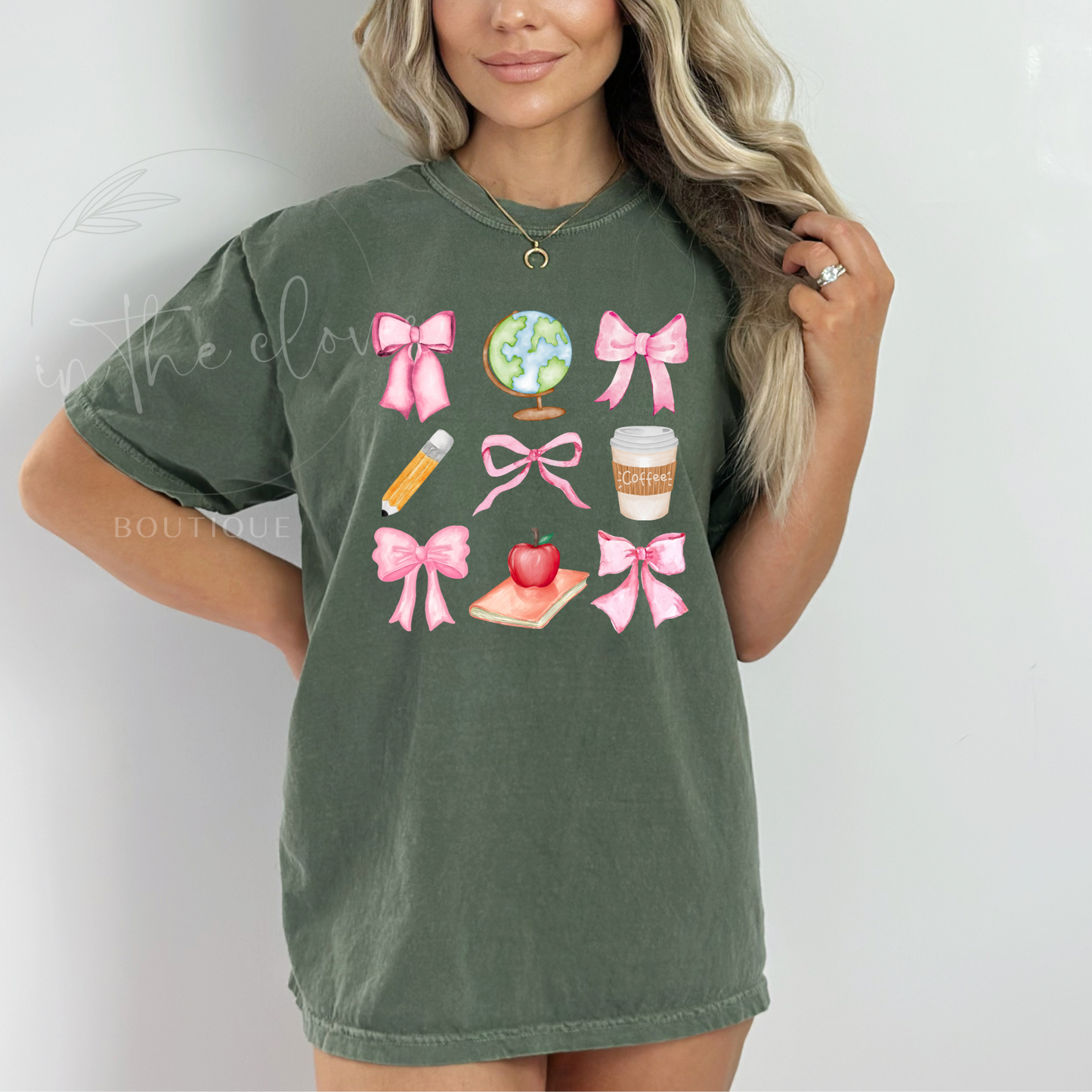 COQUETTE BOW TEACHER PATTERN - MOSS TEE