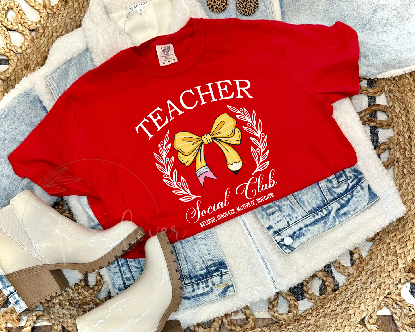 TEACHER SOCIAL CLUB (YELLOW BOW) - RED TEE