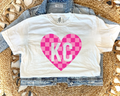 Pink Checkered Heart with KC - White Tee