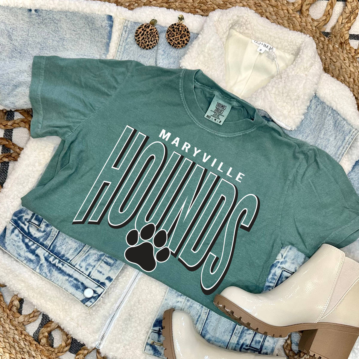 Hollow Hounds with Plain Black Pawprint - Light Green Tee