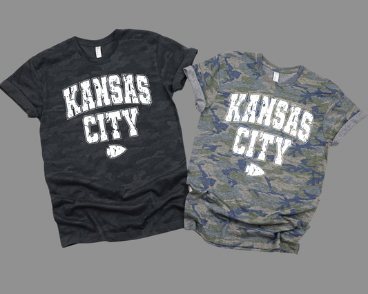 DISTRESSED WHITE KANSAS CITY - BLACK CAMO TEE