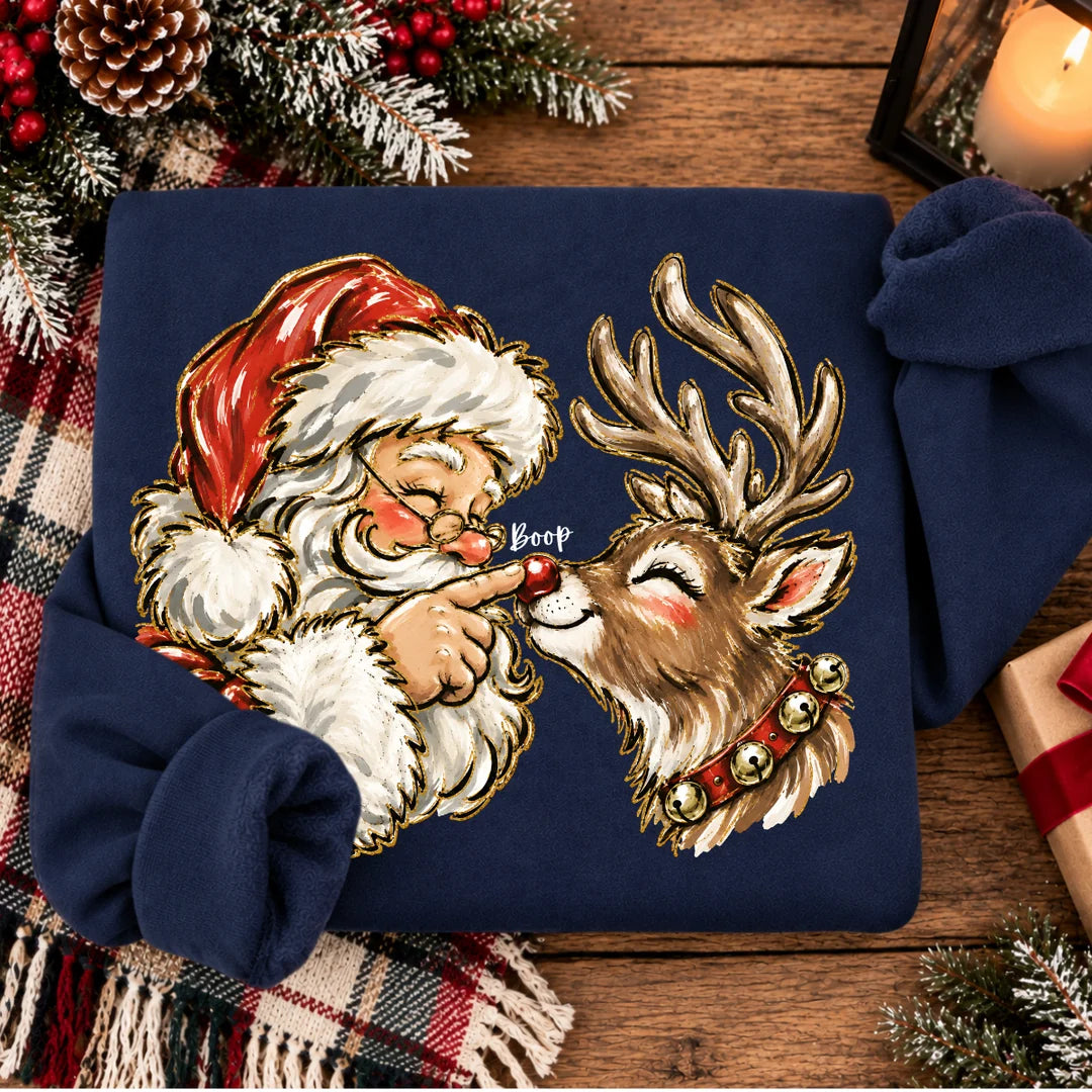 Santa & Rudolph Boop - Navy Crewneck