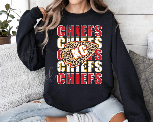 REPEAT CHIEFS LEOPARD ARROWHEAD - BLACK CREWNECK