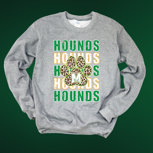 STACKED HOUNDS LEOPARD PAWPRINT - GRAY CREWNECK