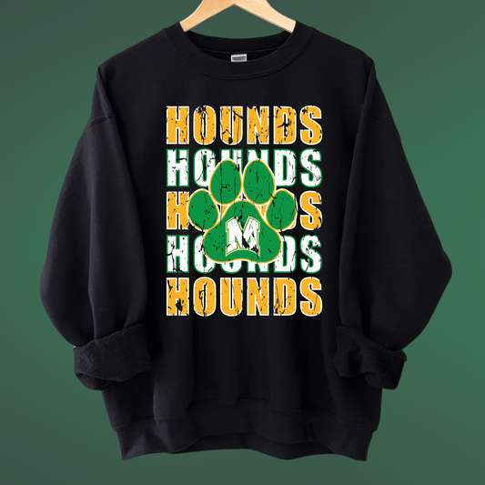 STACKED HOUNDS GREEN PAWPRINT - BLACK CREWNECK