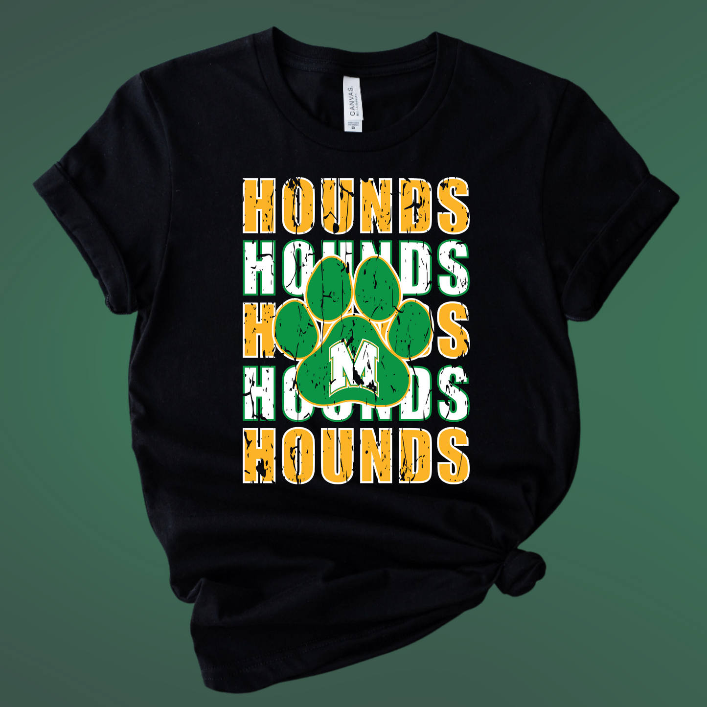 STACKED HOUNDS GREEN PAWPRINT - BLACK TEE