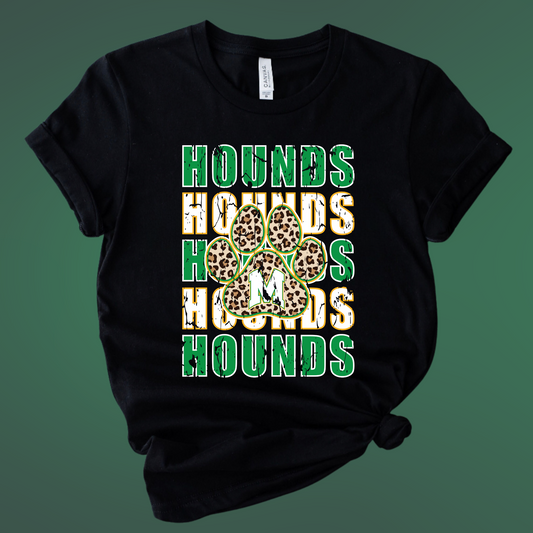 STACKED HOUNDS LEOPARD PAWPRINT - BLACK TEE