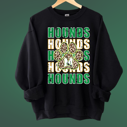 STACKED HOUNDS LEOPARD PAWPRINT - BLACK CREWNECK