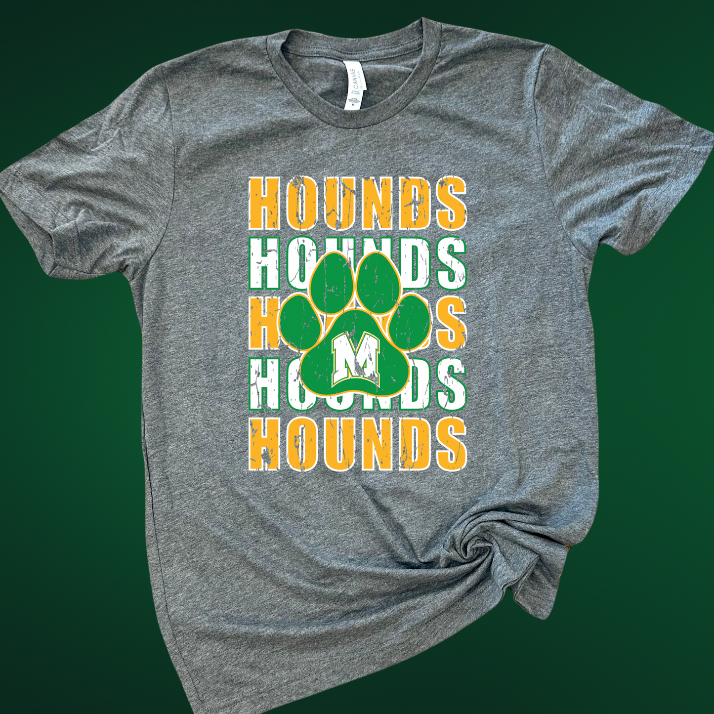 STACKED HOUNDS GREEN PAWPRINT - DEEP HEATHER TEE