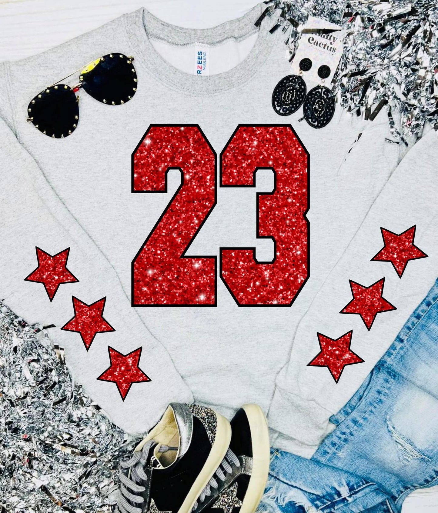 CUSTOM NUMBER & STARS FOOTBALL CREWNECK - ASH GREY