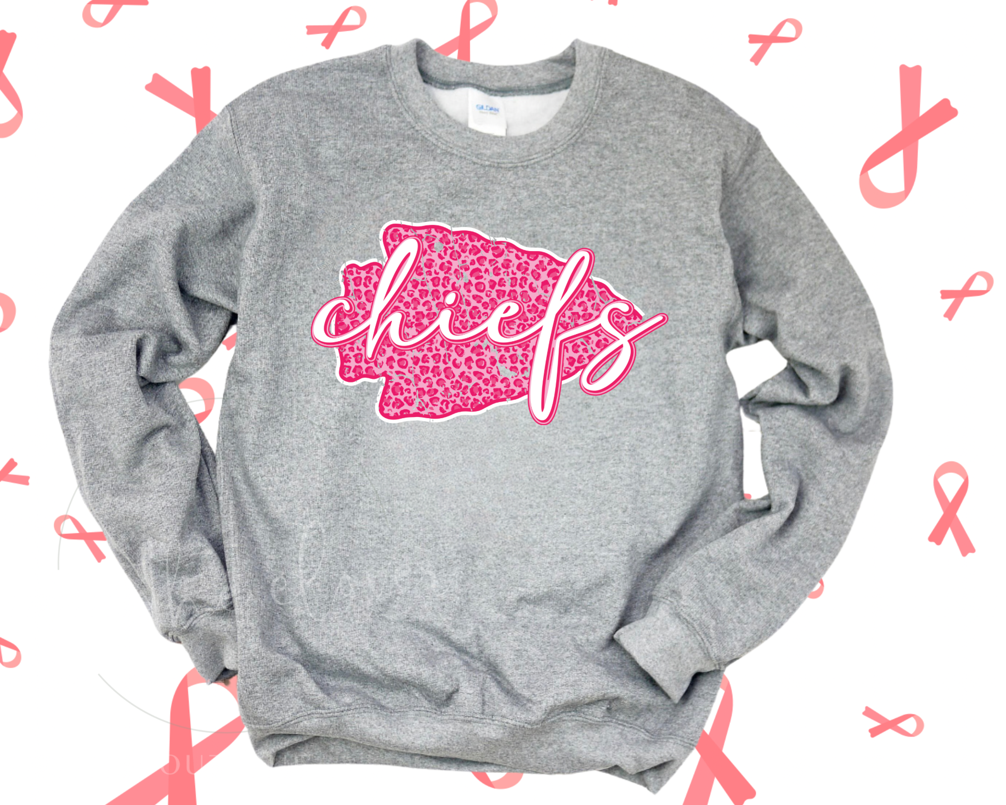 PINK LEOPARD ARROWHEAD - GRAY CREWNECK