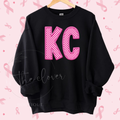 PINK FAUX EMBROIDERY/CHECKERED KC - CREWNECK