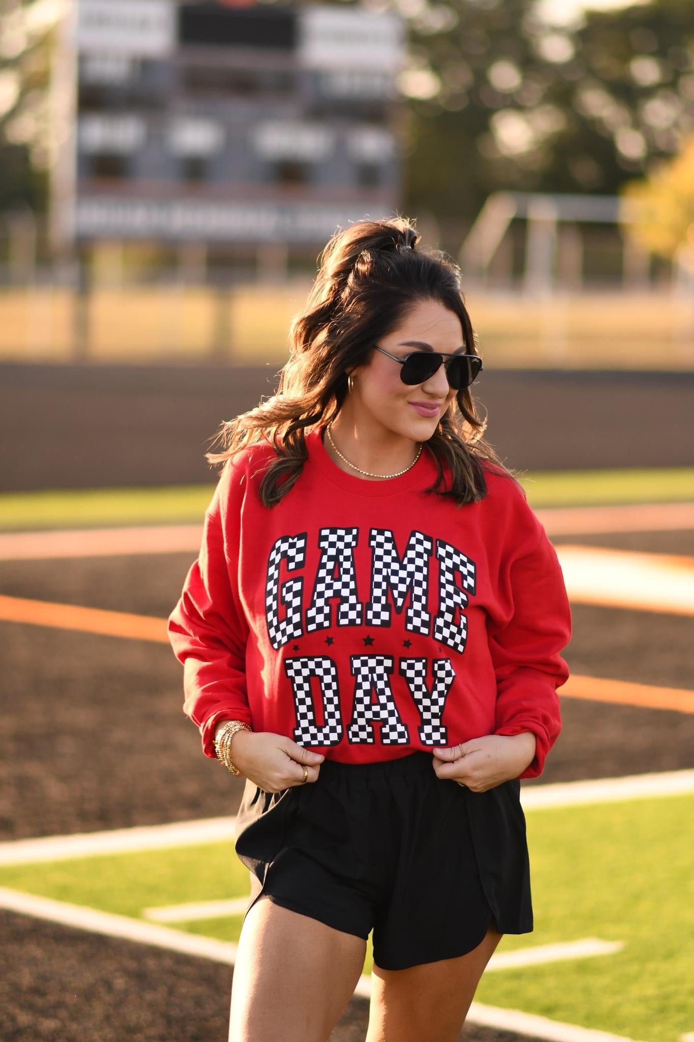 CHECKERED GAME DAY - RED CREWNECK