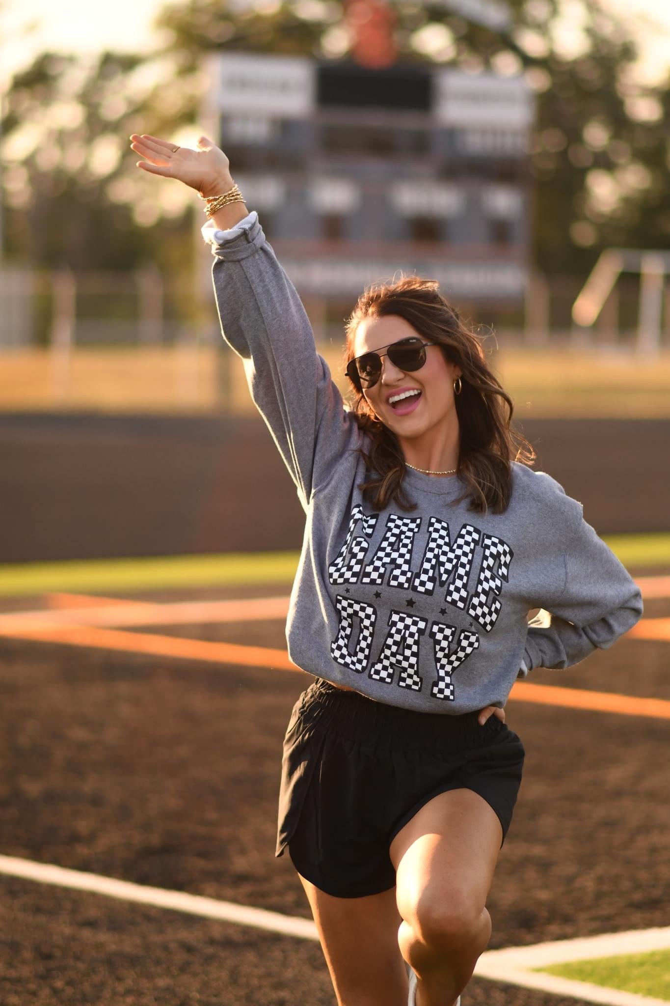 CHECKERED GAME DAY - GRAY CREWNECK