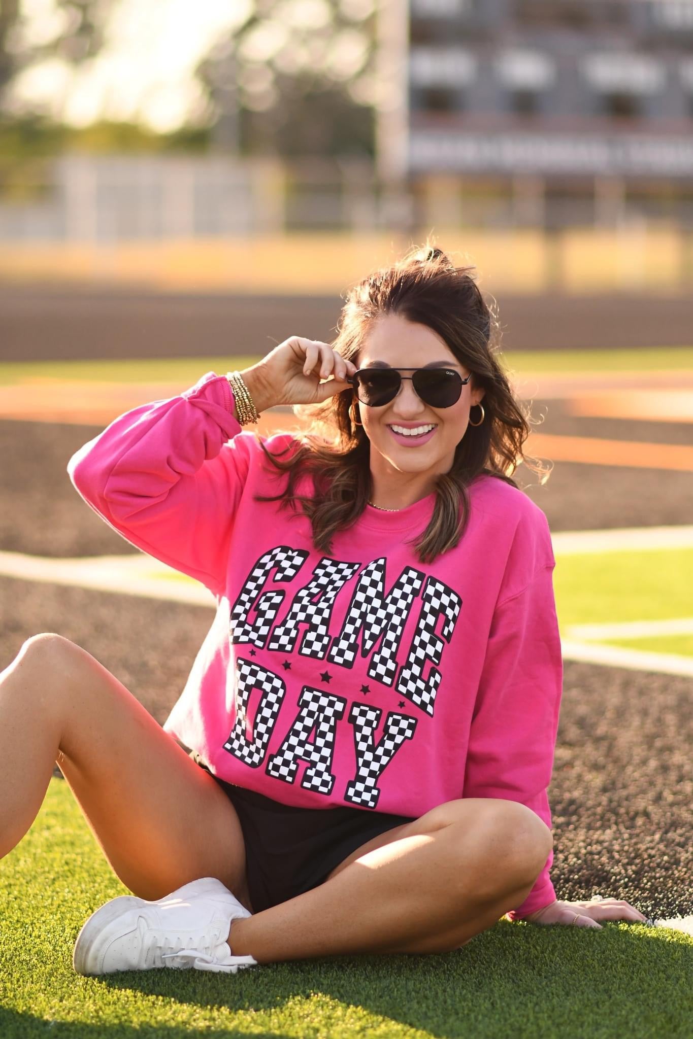 CHECKERED GAME DAY - PINK CREWNECK