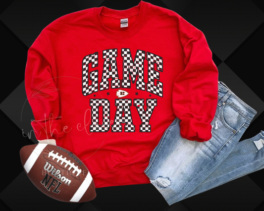 BLACK CHECKERED GAME DAY KC ARROWHEAD - RED CREWNECK