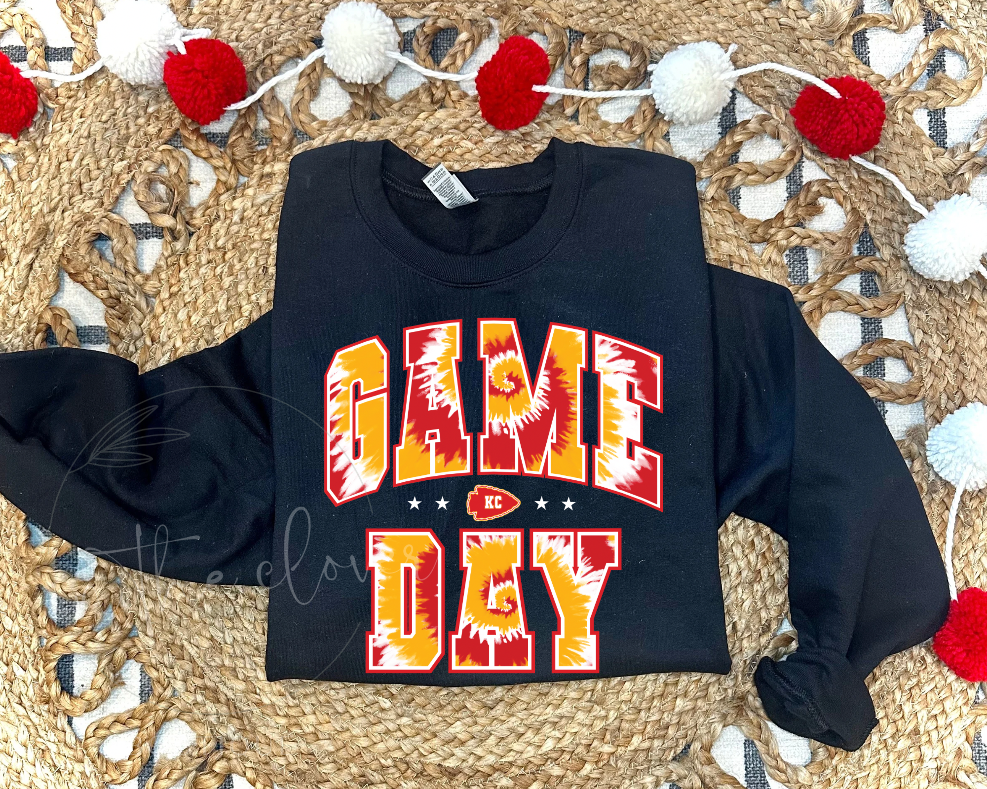 TIE DYE GAME DAY - BLACK CREWNECK