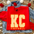 YELLOW CHECKERED KC FOOTBALL - RED CREWNECK