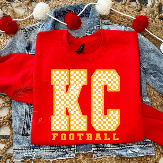 CHECKERED KC FOOTBALL - RED CREWNECK