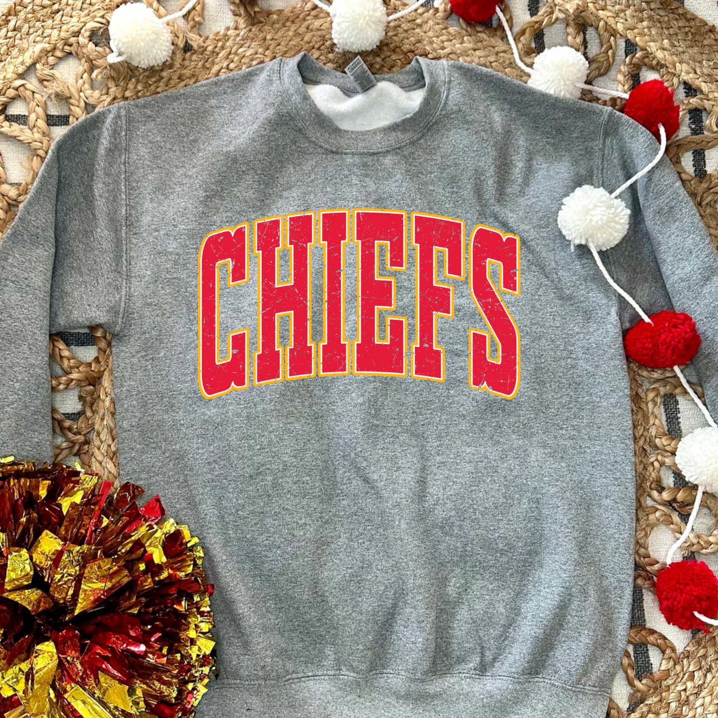 DISTRESSED RED CHIEFS - GRAPHITE CREWNECK