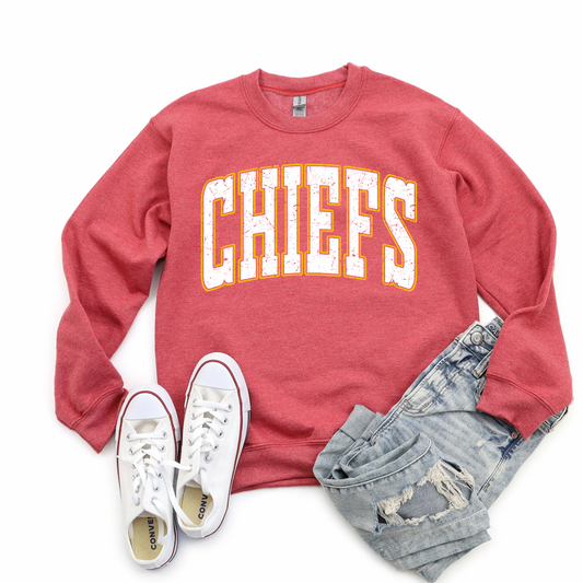 DISTRESSED WHITE CHIEFS - HEATHER RED CREWNECK