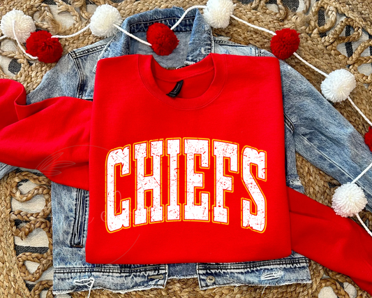 DISTRESSED WHITE CHIEFS - RED CREWNECK