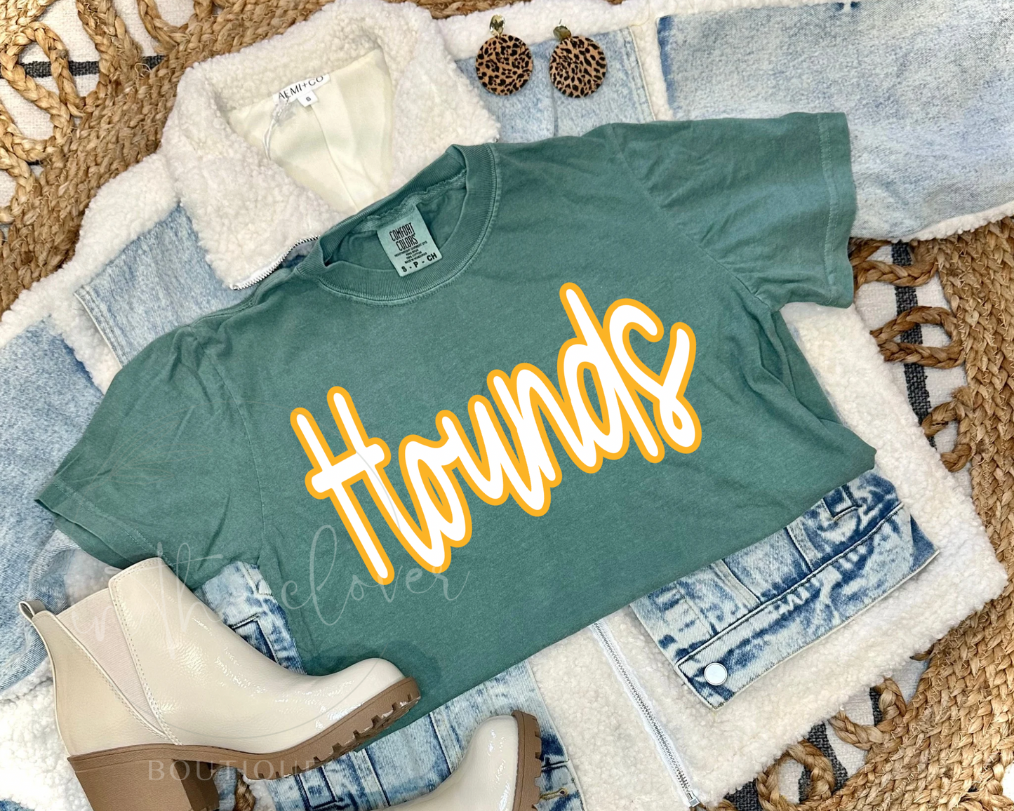 HOUNDS SCRIPT - LIGHT GREEN TEE