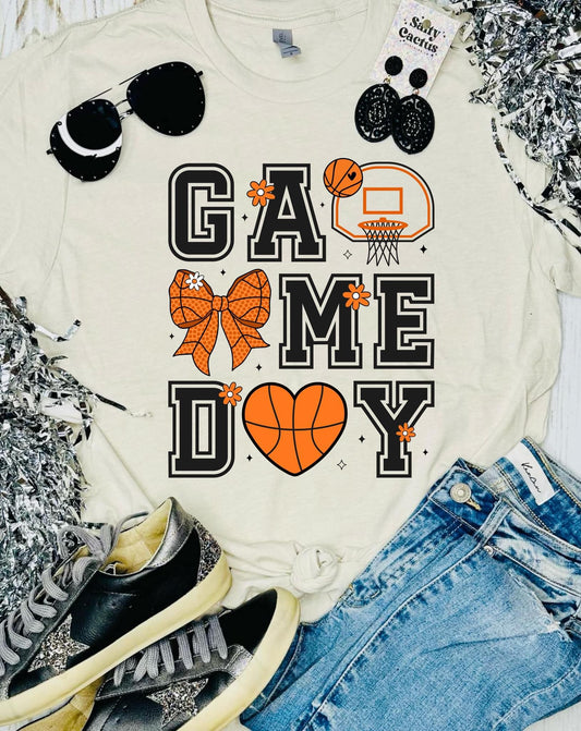 RETRO BASKETBALL GAME DAY COLLAGE - NATURAL TEE