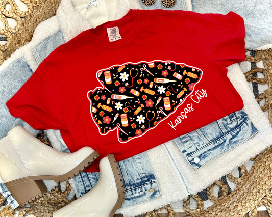 RETRO NURSE THEMED ARROWHEAD - RED TEE