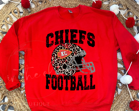 CHIEFS FOOTBALL LEOPARD HELMET - RED CREWNECK