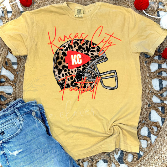 KANSAS CITY FOOTBALL LEOPARD HELMET - MUSTARD TEE