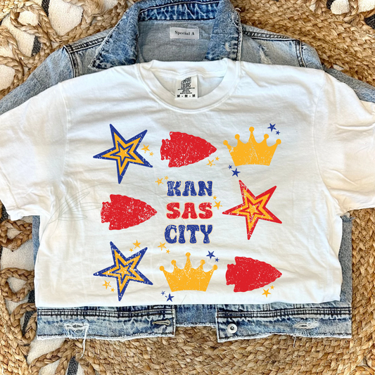 KANSAS CITY BASEBALL & FOOTBALL COLLAGE - WHITE TEE