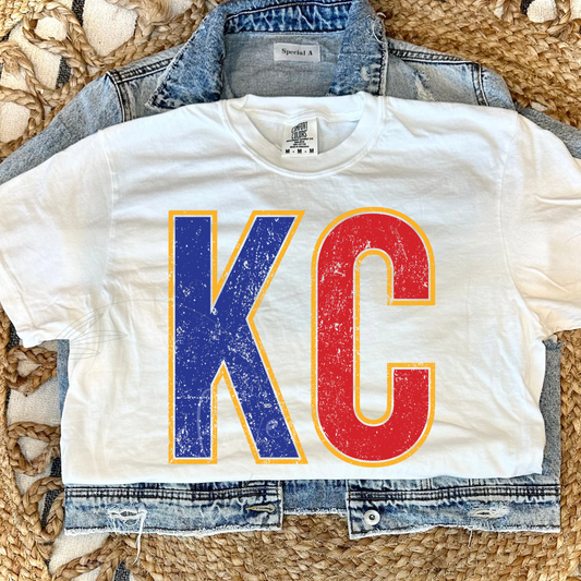 SPLIT DISTRESSED KC - IVORY TEE