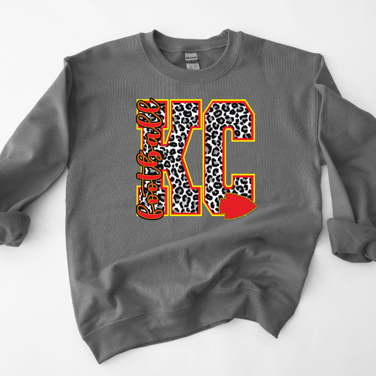 KC Leopard Block Letter Charcoal Crewneck