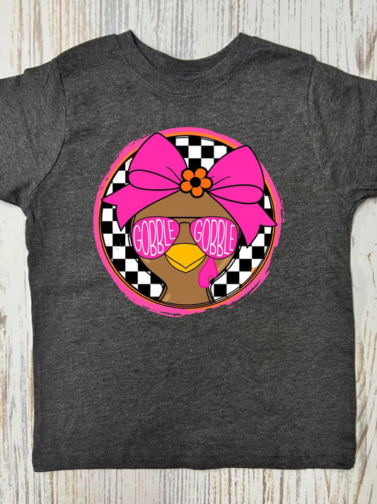 CHECKERED TURKEY GIRL - DARK HEATHER GRAY