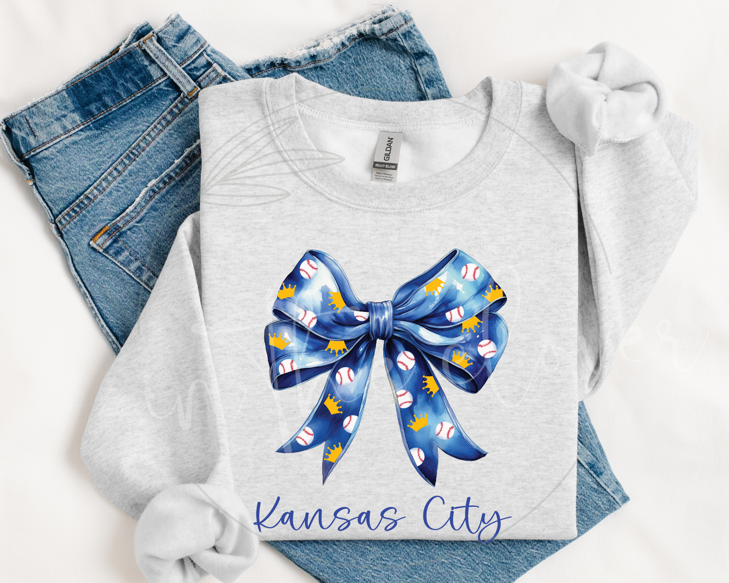 KANSAS CITY BASEBALL COQUETTE BOW - ASH CREWNECK