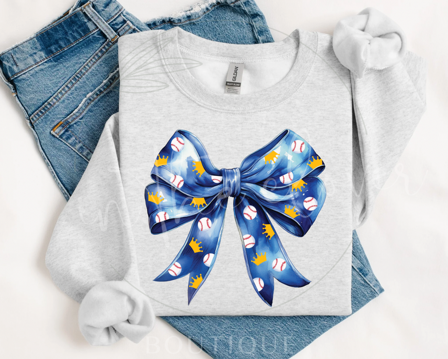 ROYALS BASEBALL COQUETTE BOW - ASH CREWNECK