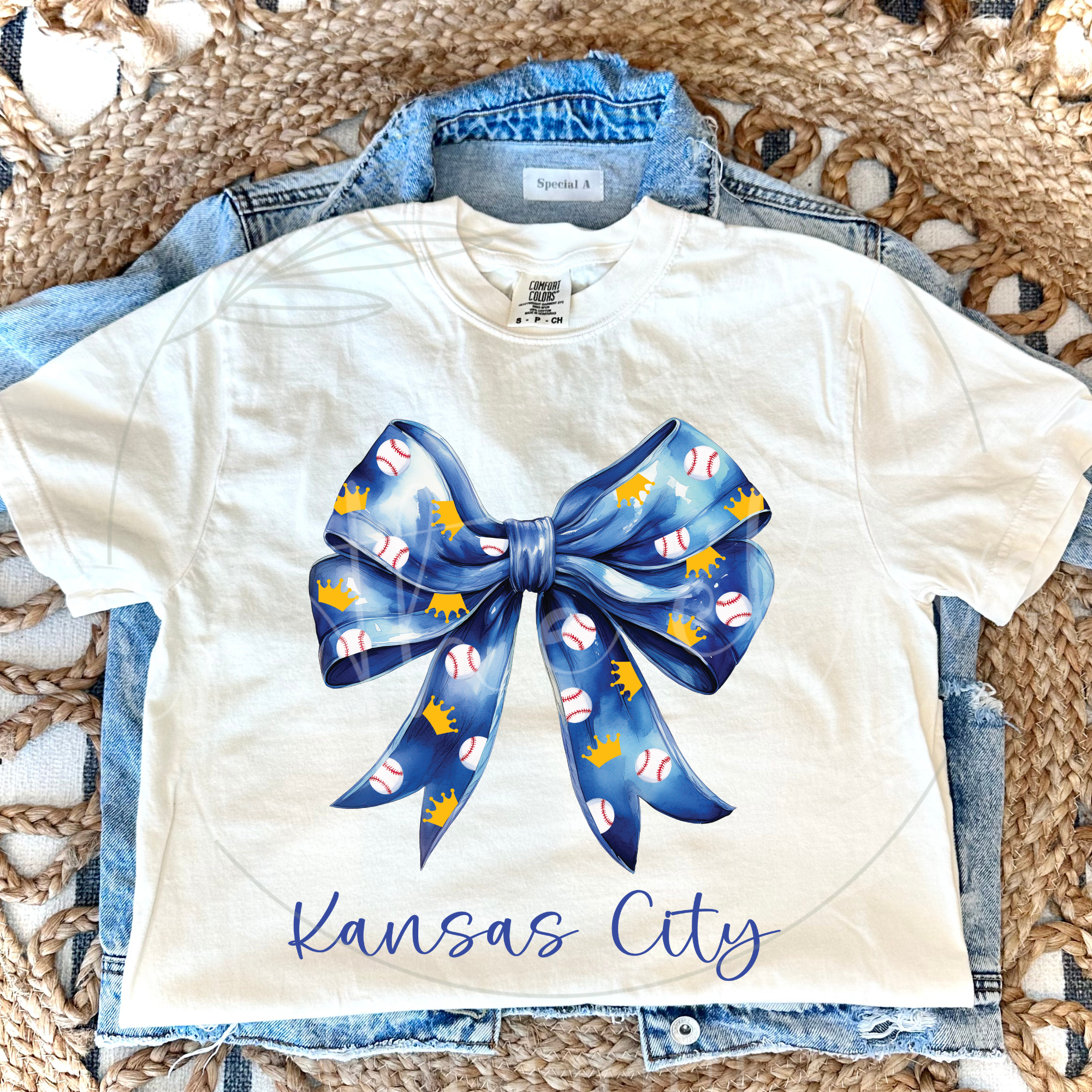KANSAS CITY BASEBALL COQUETTE BOW - WHITE TEE