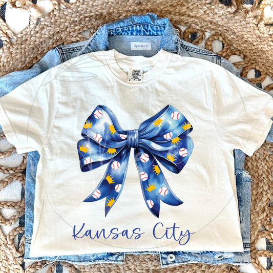 KANSAS CITY BASEBALL COQUETTE BOW - IVORY TEE