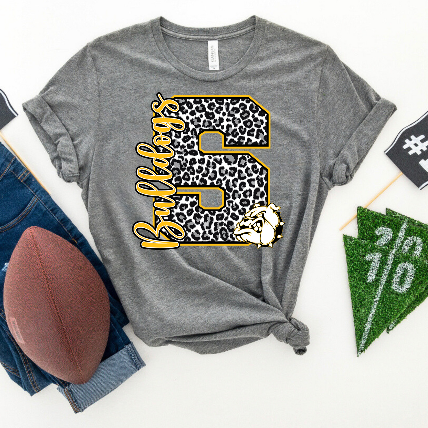 Stanberry Bulldogs Leopard Block Letter with Mascot Tee