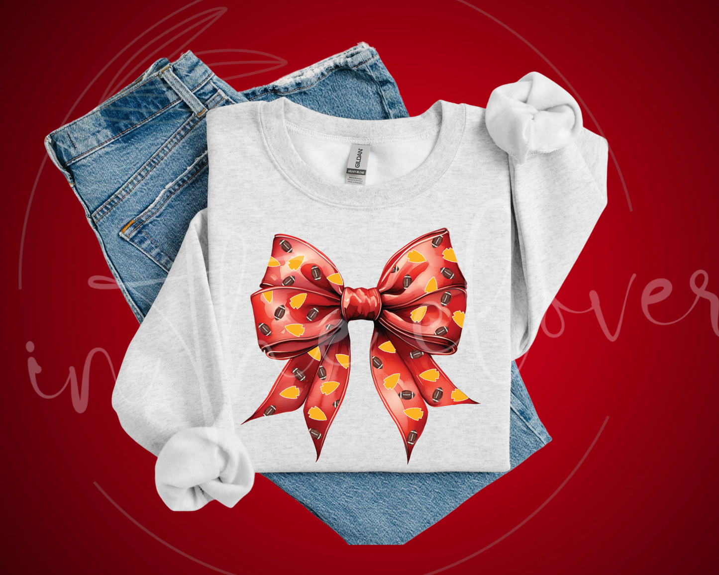 CHIEFS FOOTBALL COQUETTE BOW - ASH CREWNECK